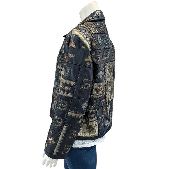 Chico’s Beaded and Embroidered Patchwork Leather Jacket - Picture 7 of 16
